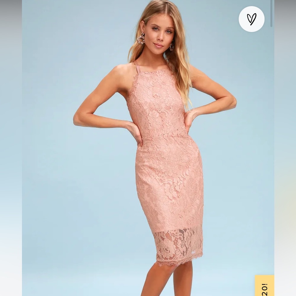 Lulus blush pink lace bodycon cocktail dress, size Medium